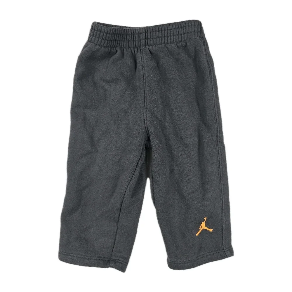 Jordan Boys Charcoal Gray Fleece Sweatpants Orange Jumpman Logo 12M Basketball